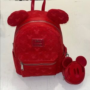 Loungefly Kids Red Mickey Ear Mini Backpack with Coin Pouch - Bright Red